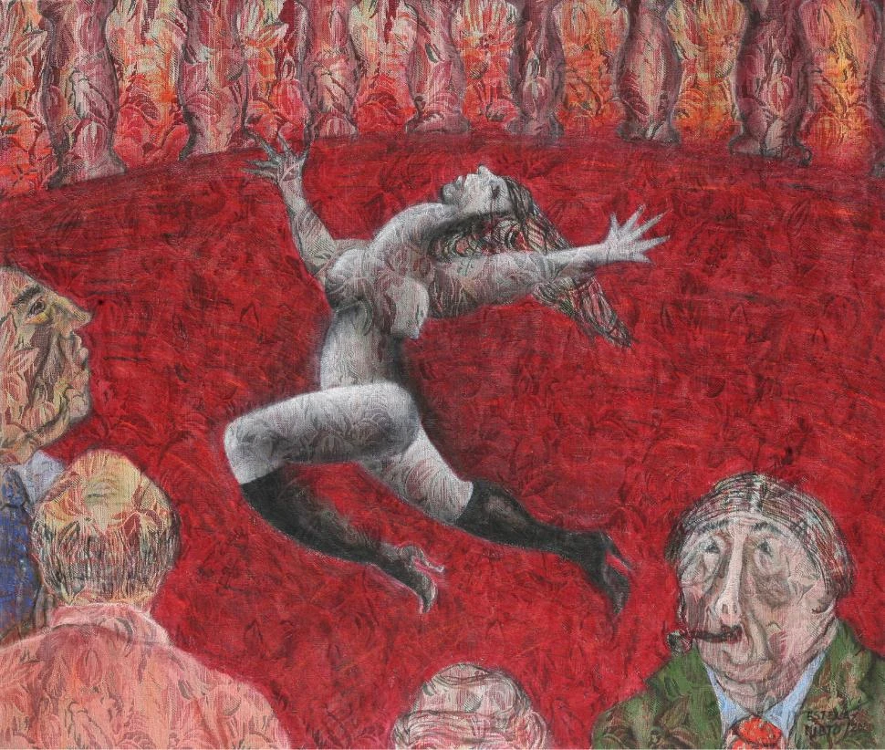 “LA DANZA”. Es un acrílico sobre gobelino (123 x 100 cm) que data del año 2000. A todo color, el libro permite apreciar el trabajo de Nieto.