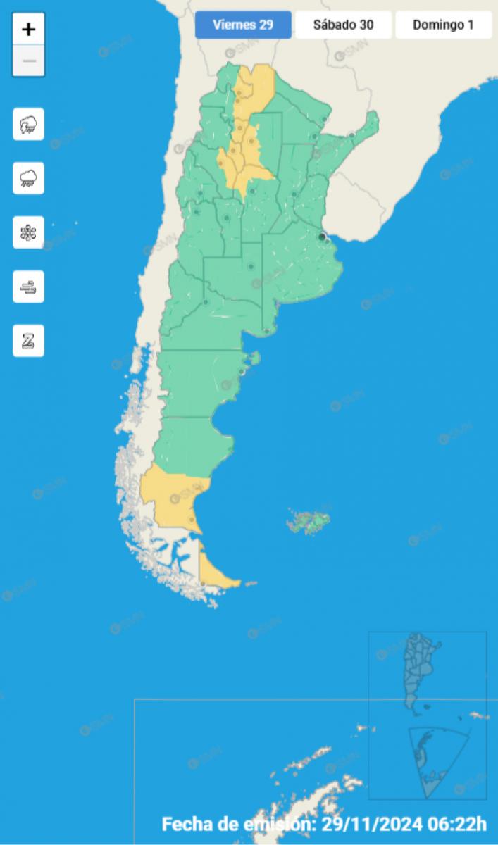 Mapa de alertas del Servicio Meteorológico Nacional