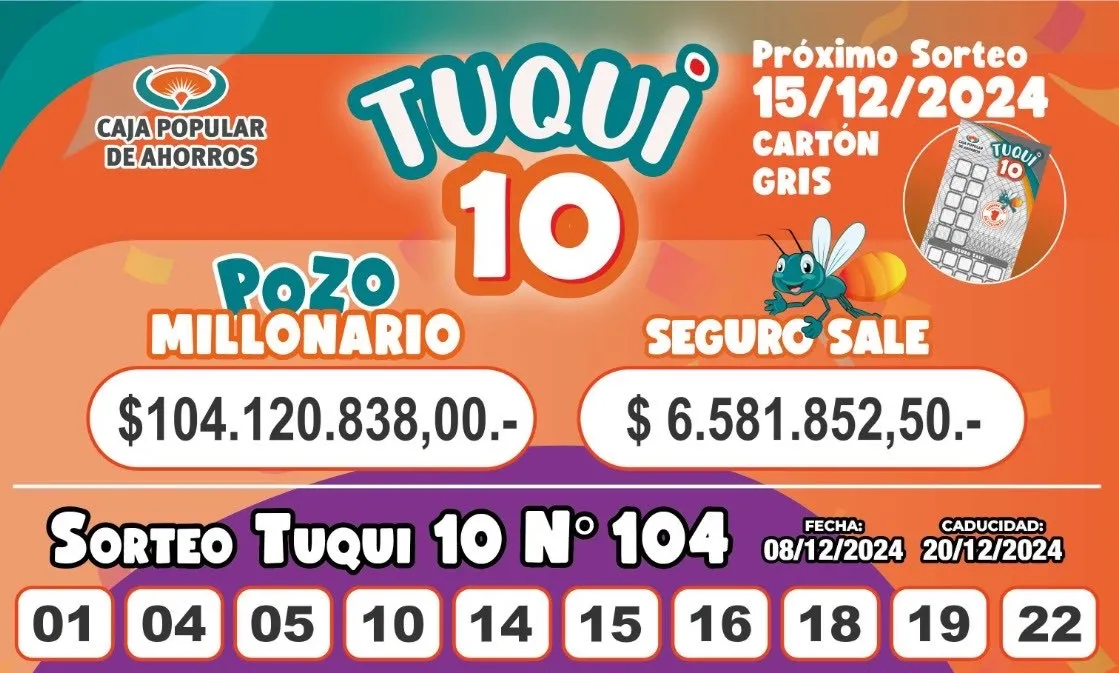 Tuqui 10: cómo salió el sorteo del domingo 8 de diciembre