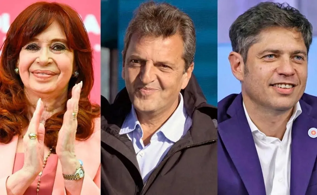 Cristina Kirchner, Sergio Massa y Axel Kicillof. FOTO CADENA 3