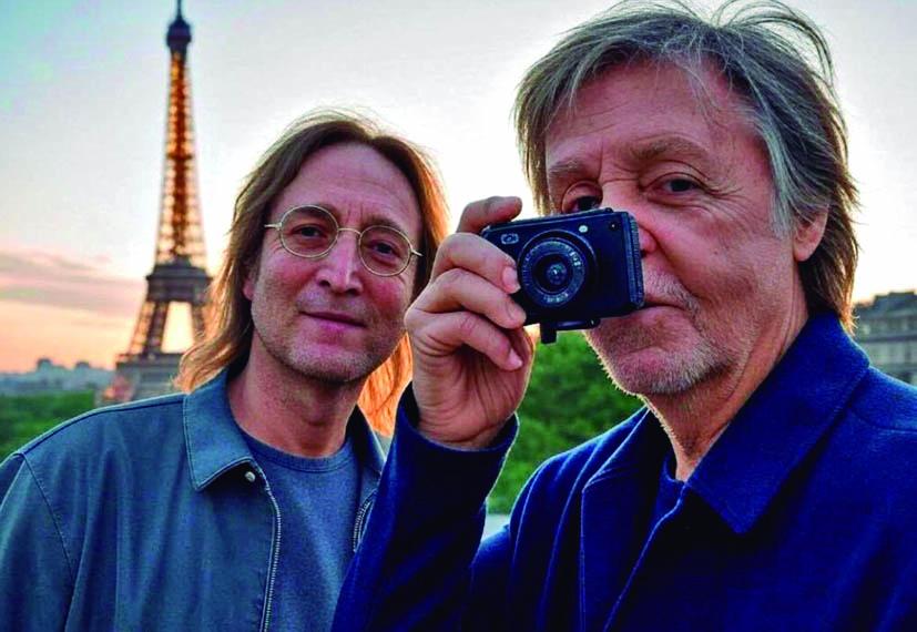 COMO TURISTAS. John Lennon y Paul McCartney paseando por París.
