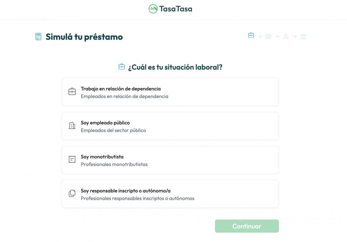SIMULADOR. Los datos que solicita Tasa Tasa para iniciar la búsqueda de créditos. / CAPTURA DE PANTALLA