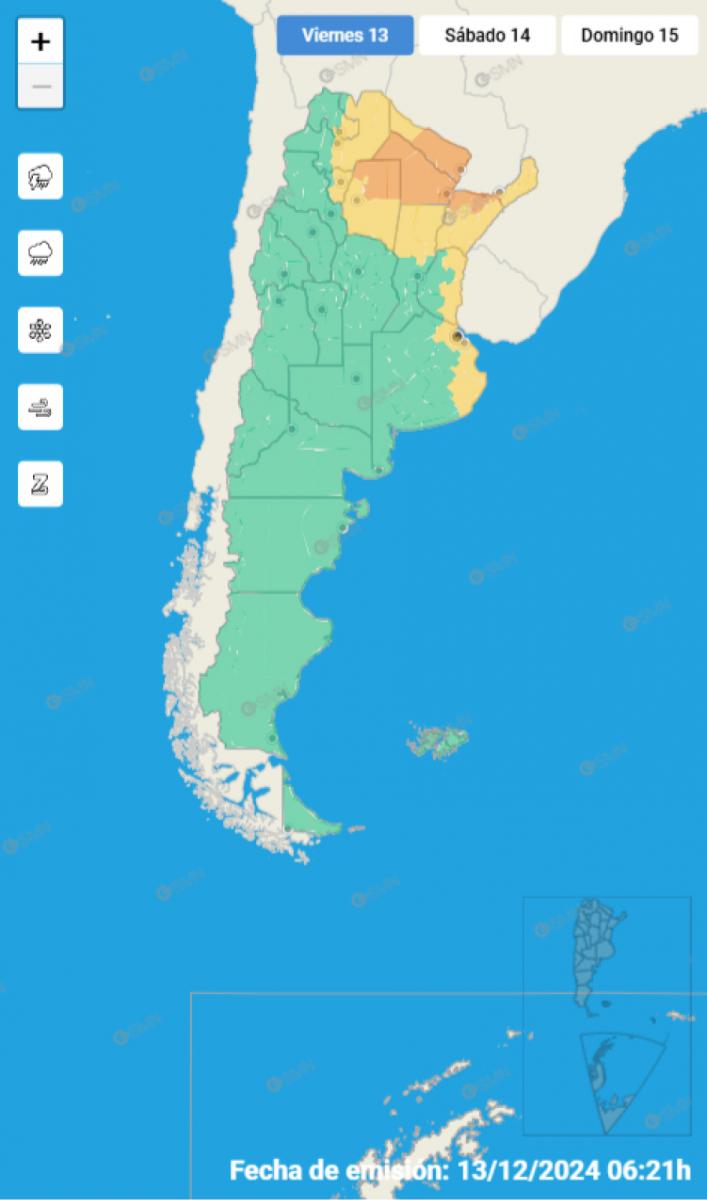 Mapa de alertas del Servicio Meteorológico Nacional