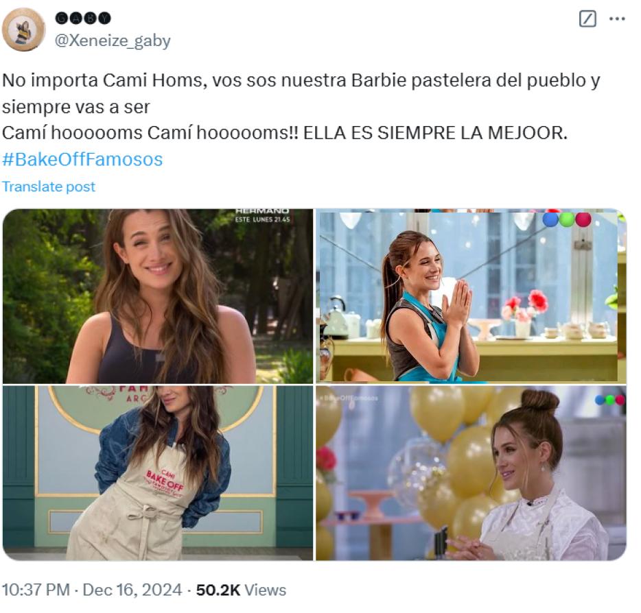 Sos nuestra Barbie pastelera: el aliento a Cami Homs luego de la final de Bake Off