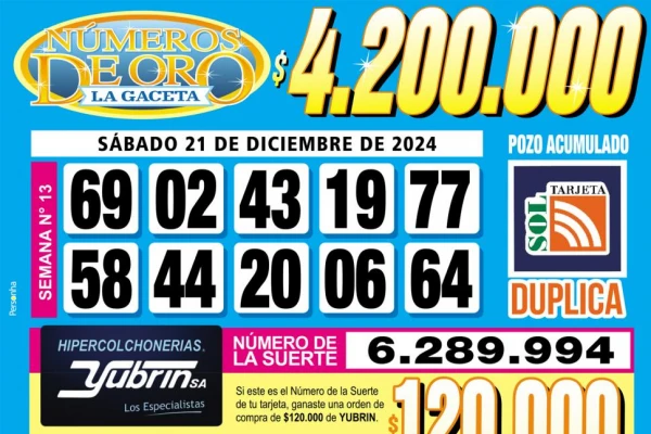 Los Números de Oro de LA GACETA del sábado 21 de diciembre