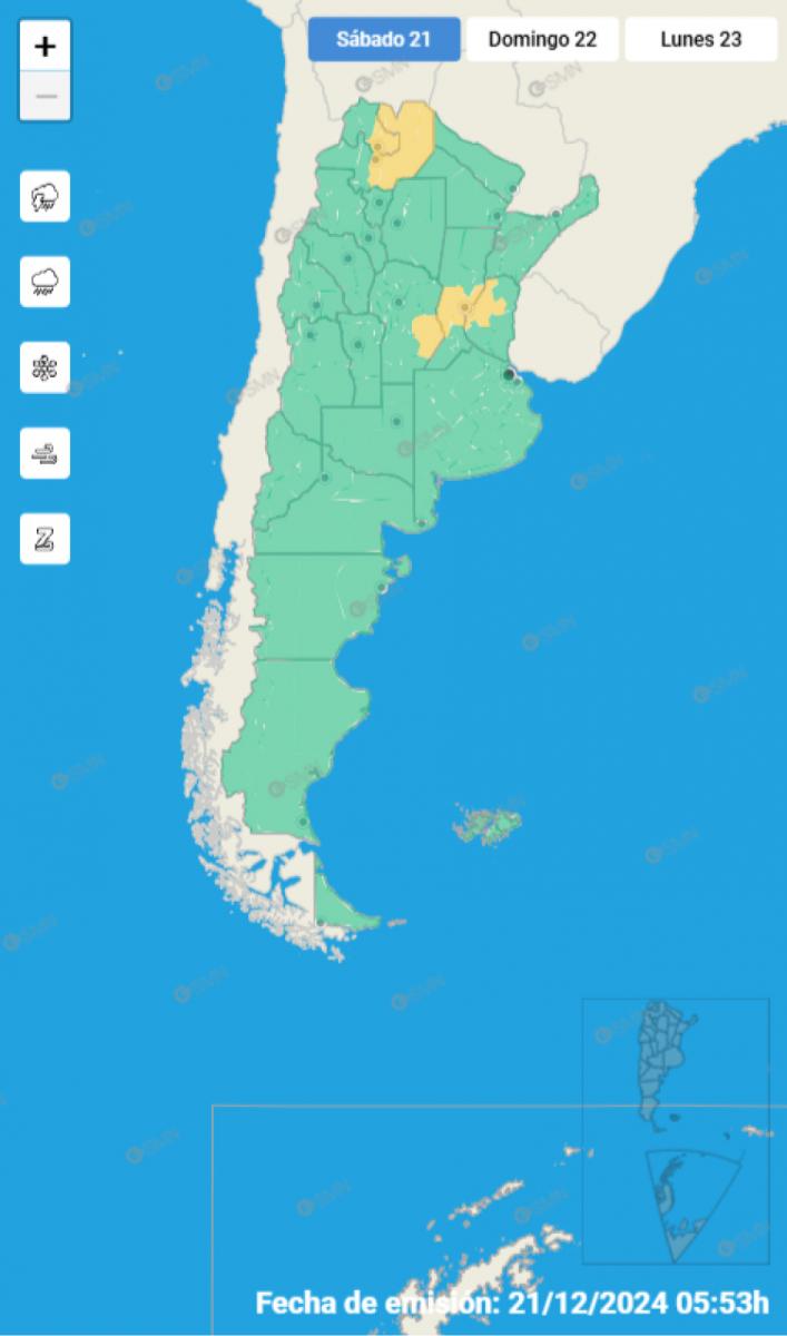 Mapa de alertas del Servicio Meteorológico Nacional