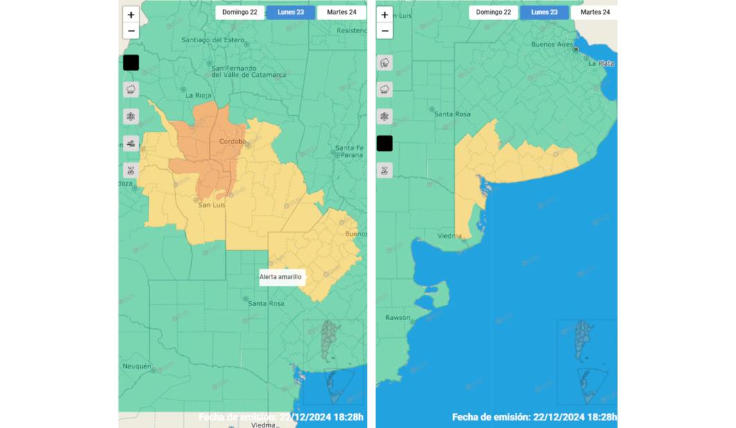 Alerta amarilla y naranja por tormentas y fuertes vientos.