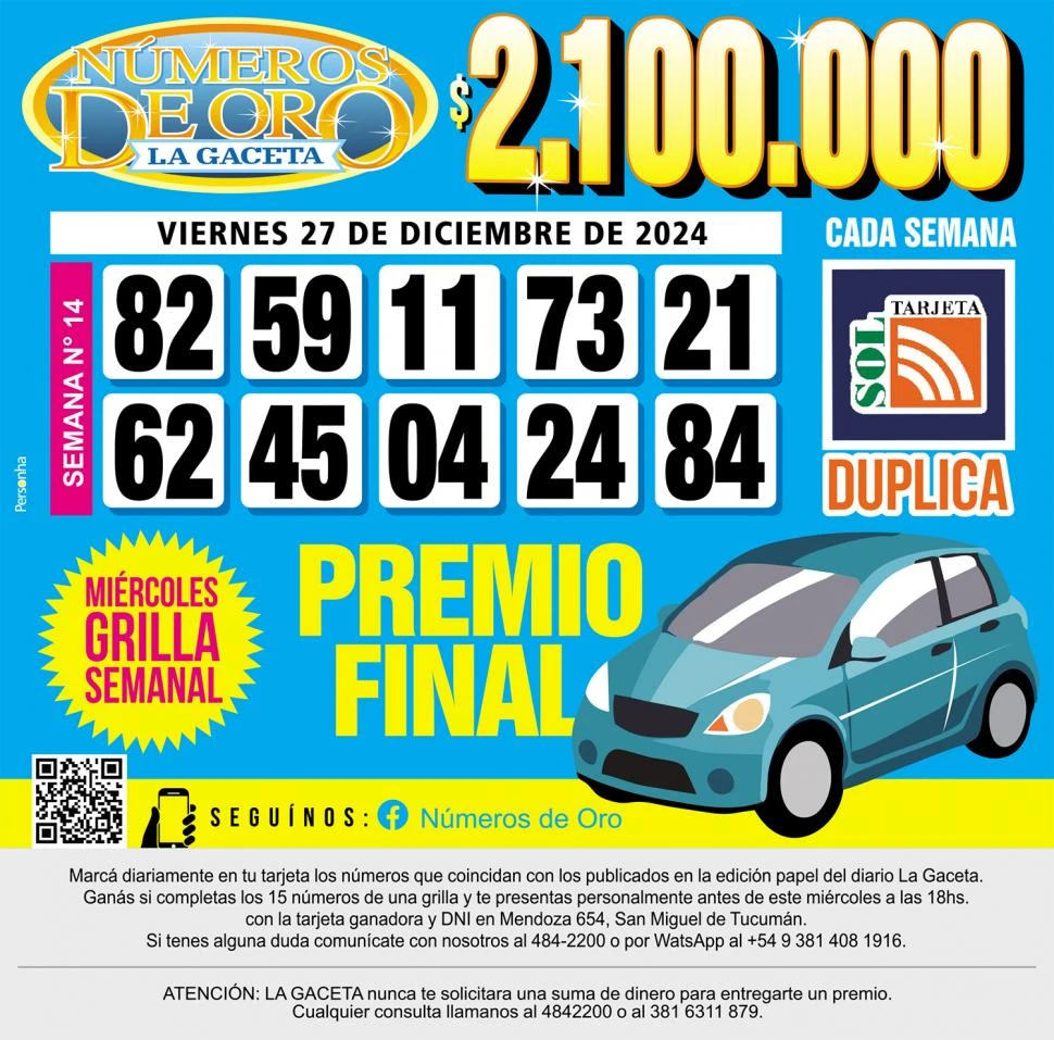 Los Números de Oro de LA GACETA del viernes 27 de diciembre