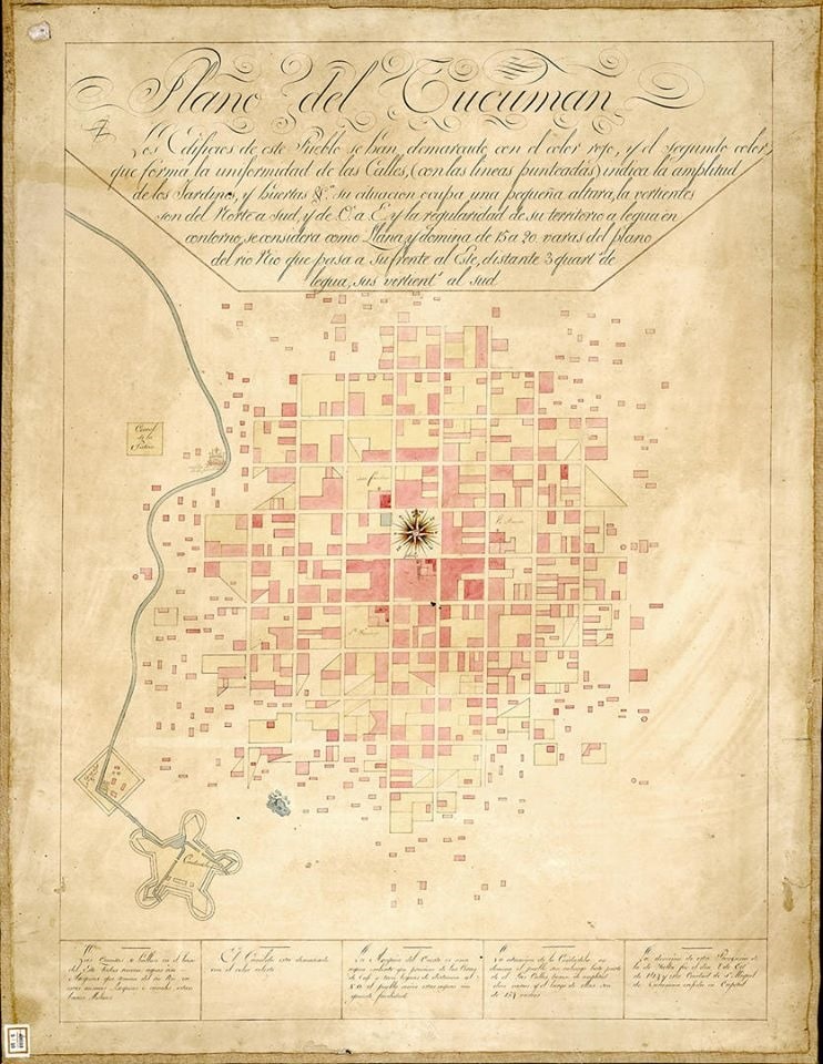 PLANO DE LA CIUDADELA. La construcción militar que el general mandó construir en la zona de la actual plaza Belgrano.