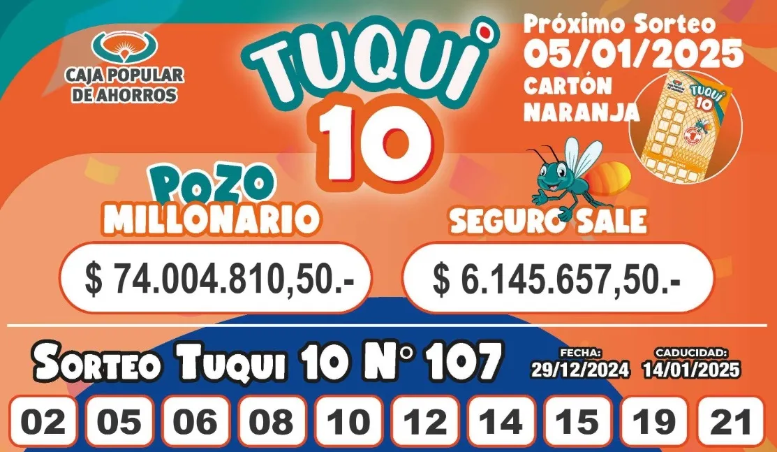 Tuqui 10: cómo salió el sorteo del domingo 29 de diciembre