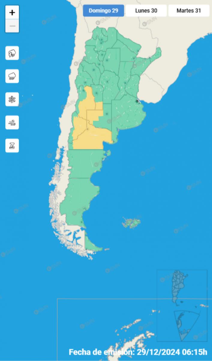 Mapa de alertas del Servicio Meteorológico Nacional