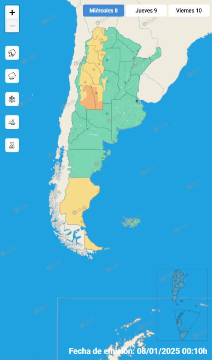 Mapa de alertas del Servicio Meteorológico Nacional