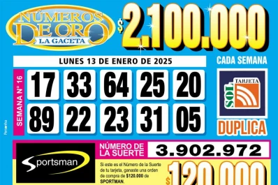 Los Números de Oro de LA GACETA del lunes 13 de enero de 2025