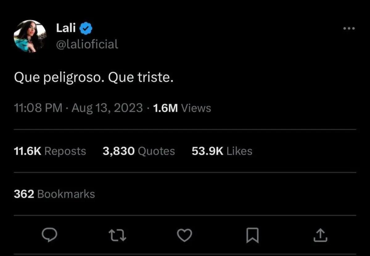 Misterio con el tuit más popular de Lali: aseguran que X elimina los me gusta en un post contra Javier Milei