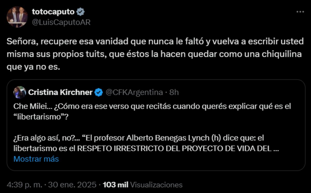 El Gobierno de Milei salió a responder las críticas de Cristina Kirchner: Señora condenada