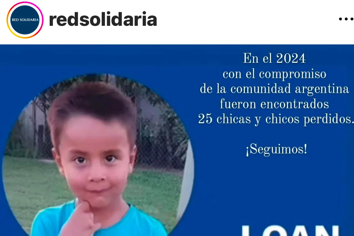 SEGUIR BUSCANDO A LOAN. En 2024, la Red Solidaria participó del hallazgo de 25 chicos perdidos en el país: el equipo mantiene activa la búsqueda del niño correntino. / CAPTURA DE PANTALLA