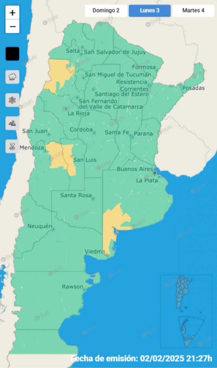 Las zonas afectadas por la alerta amarilla para este lunes 3 de febrero.