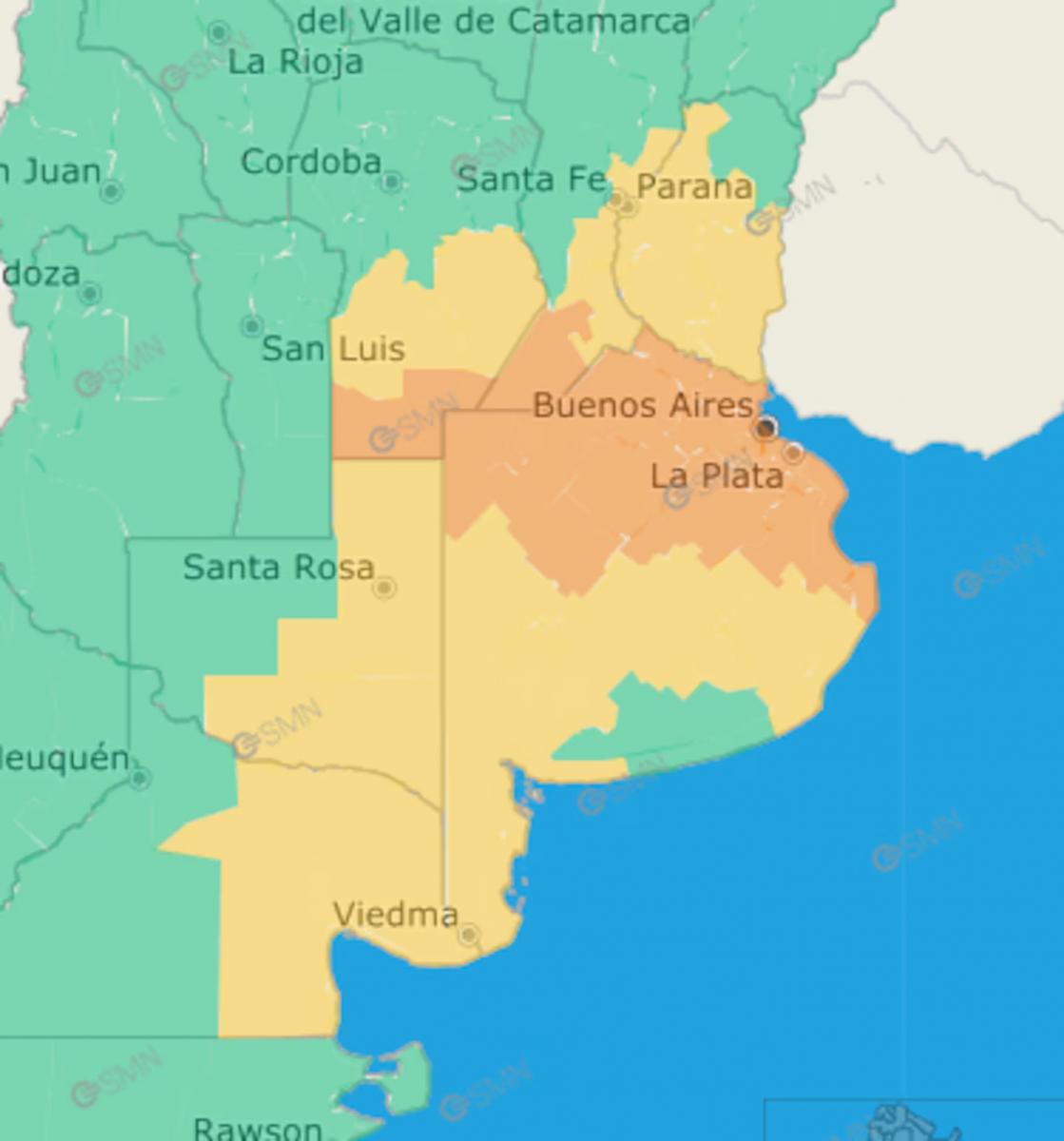 El mapa de la alerta por tormentas.