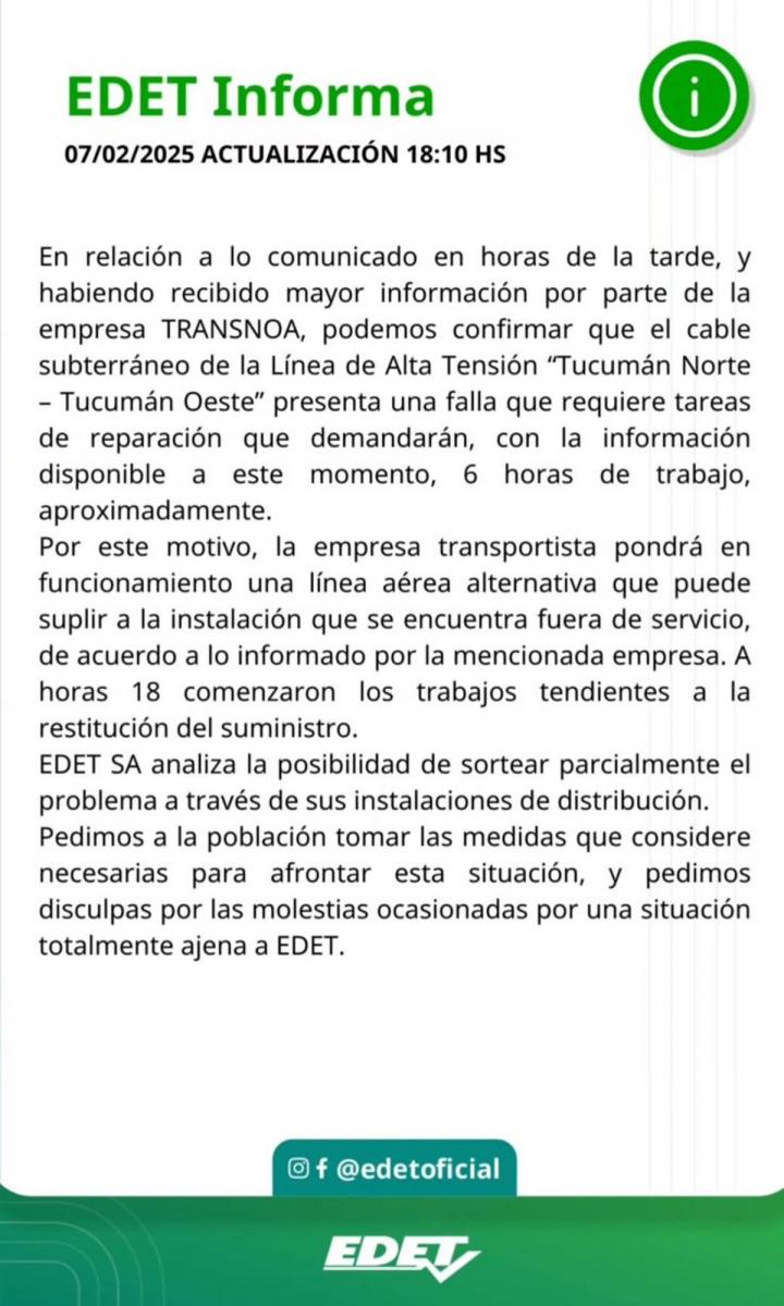 Comunicado oficial de Edet.