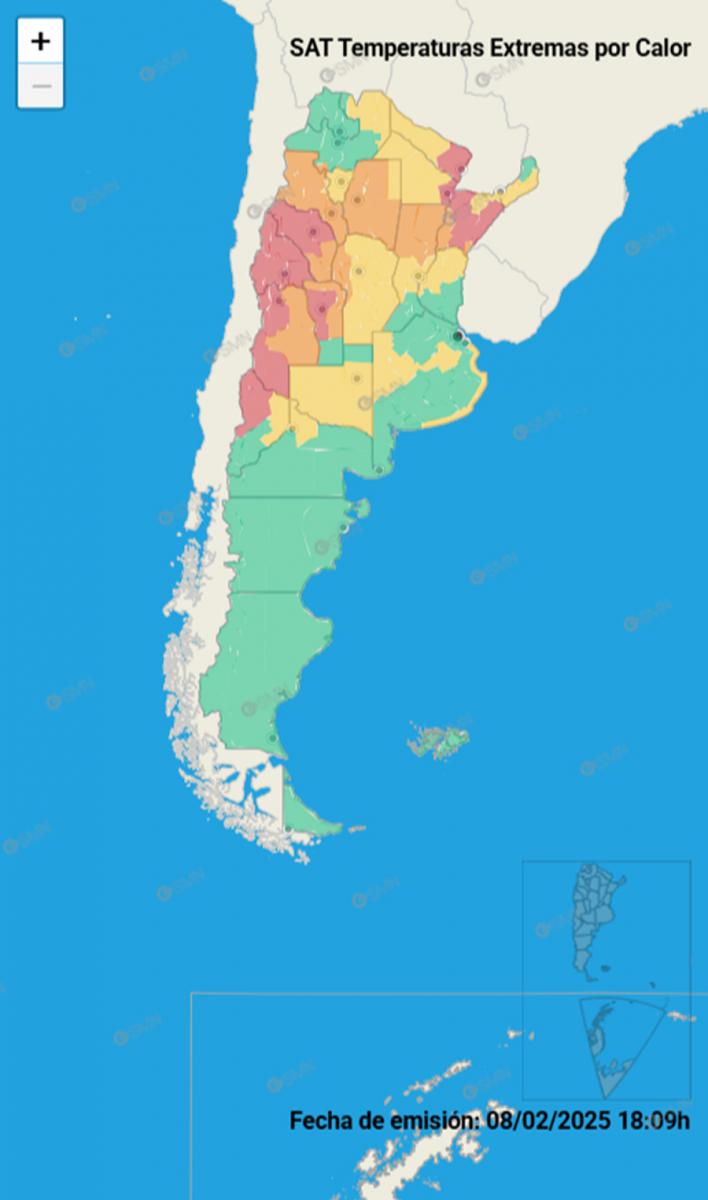 Mapa de alertas del Servicio Meteorológico Nacional