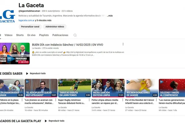 LA GACETA superó los 200.000 suscriptores en Youtube