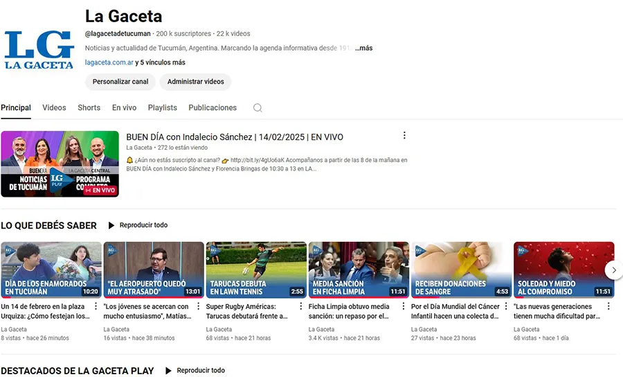 LA GACETA superó los 200.000 suscriptores en Youtube