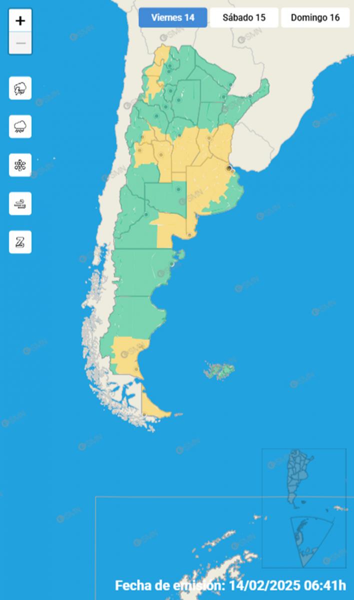 Mapa de alertas del Servicio Meteorológico Nacional