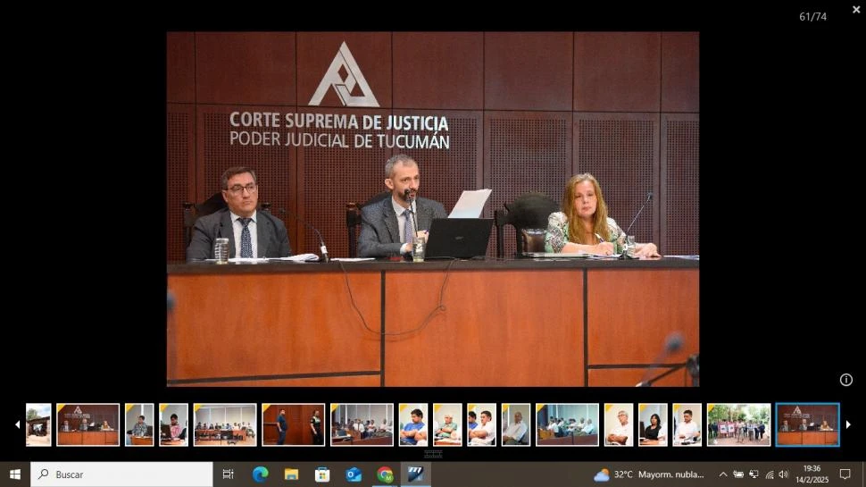 TRIBUNAL. Los jueces Guillermo Puig, Patricio Prado y Stella Maris Arce son quienes dirigen el debate oral.