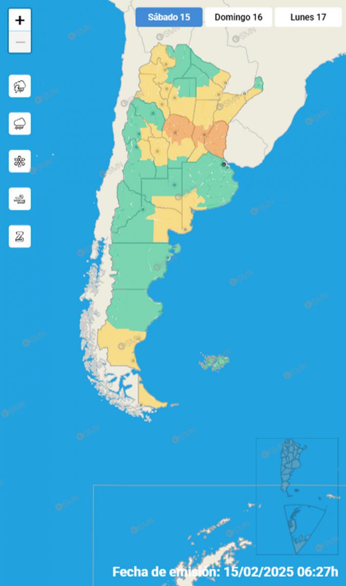 Mapa de alertas del Servicio Meteorológico Nacional