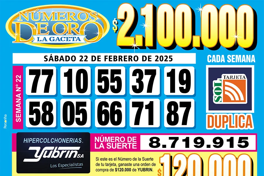 Los Números de Oro de LA GACETA del 22 de febrero de 2025