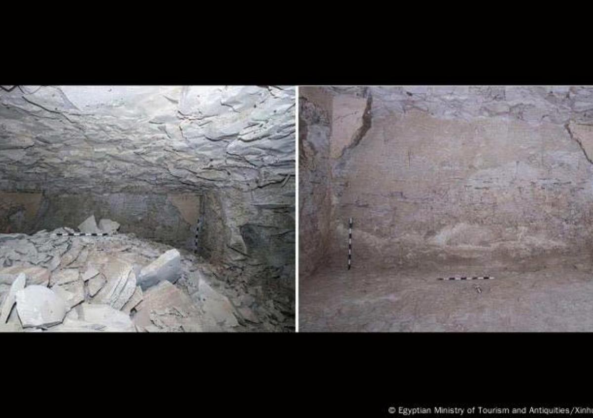 Cámara antes y después de la limpieza en la tumba del faraón Tutmosis II.