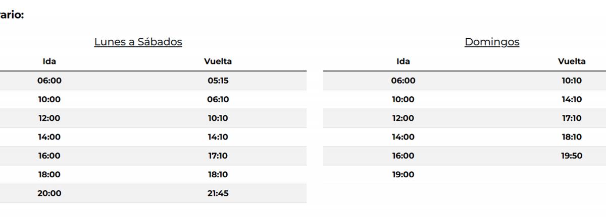 Horarios Tafí del Valle/El Mollar