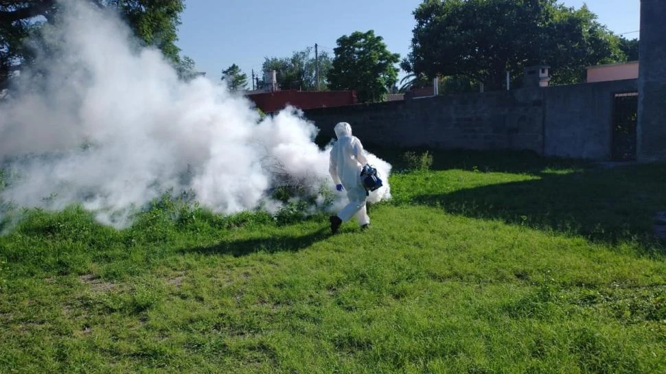 OPERATIVOS. Agentes realizan fumigaciones en las viviendas donde todavía se detectan casos de dengue.