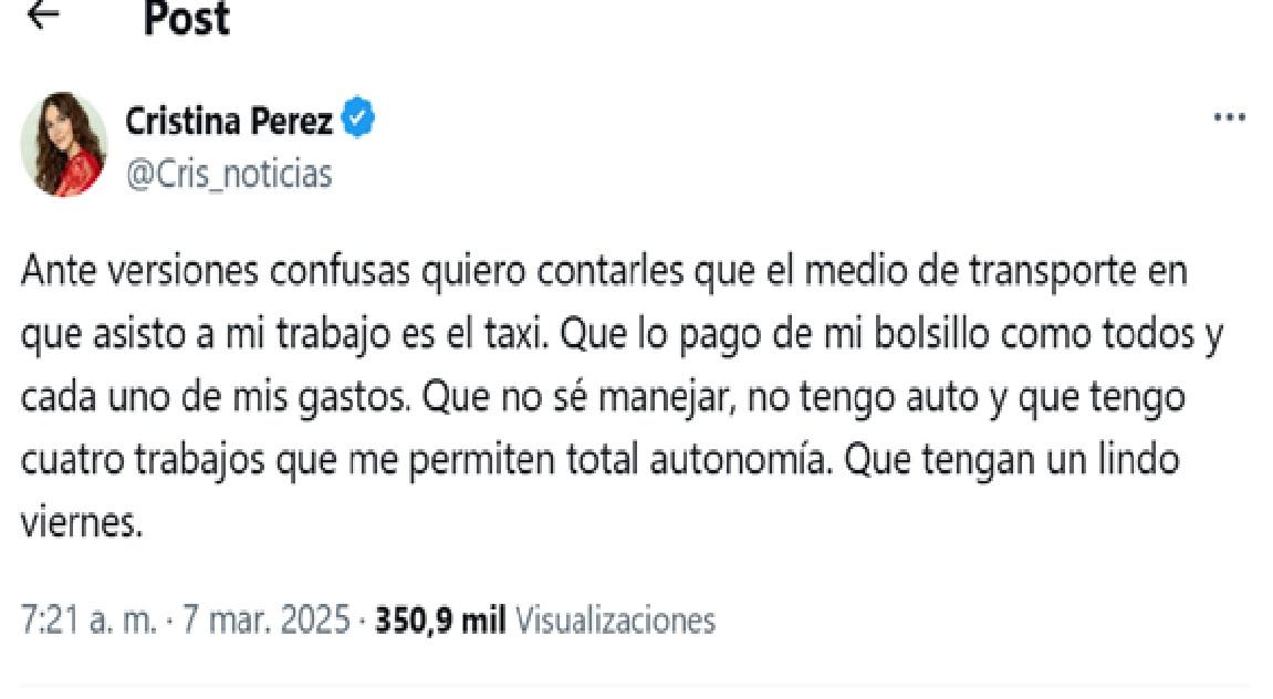 La respuesta de Cristina Pérez a Eduardo Feinmann