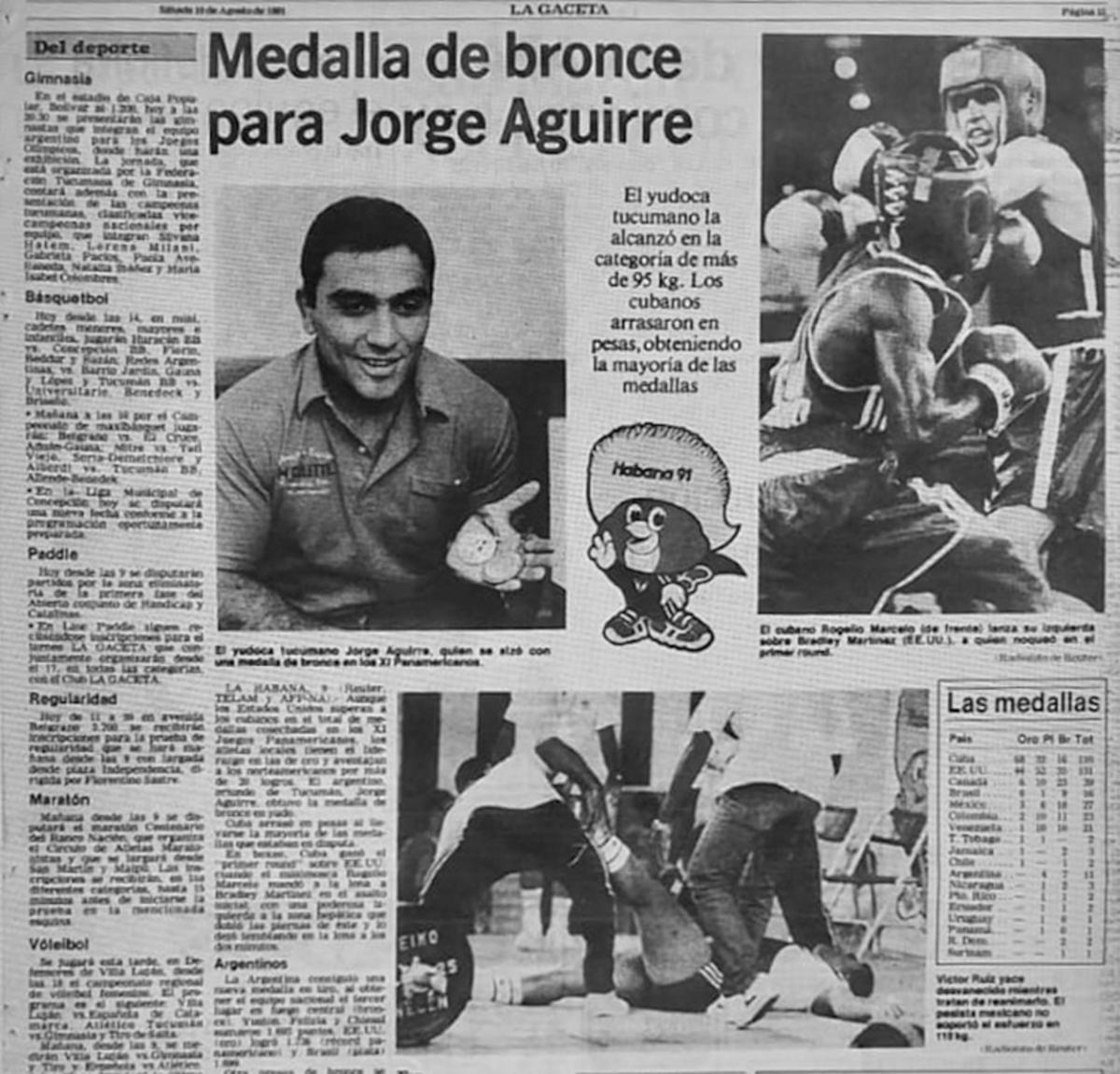 EN LOS PANAMERICANOS. La publicación de LA GACETA cuando Aguirre ganó en La Habana. La medalla del tucumano fue una de las siete que aportó el judo al país. 