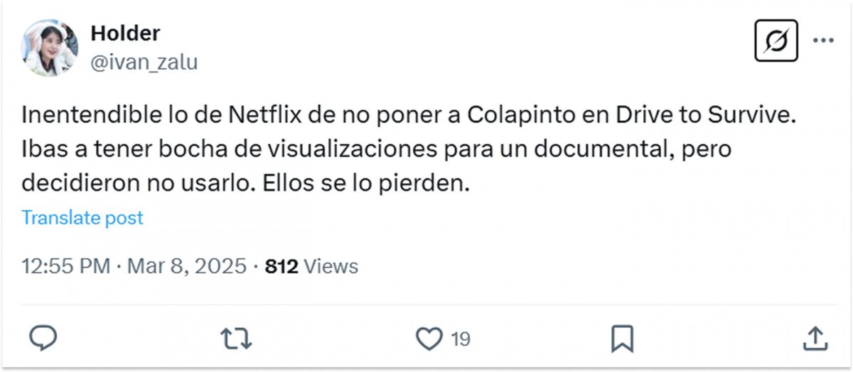 ¿Netflix ocultó a Colapinto en Drive to Survive? La decepción de los argentinos en redes sociales