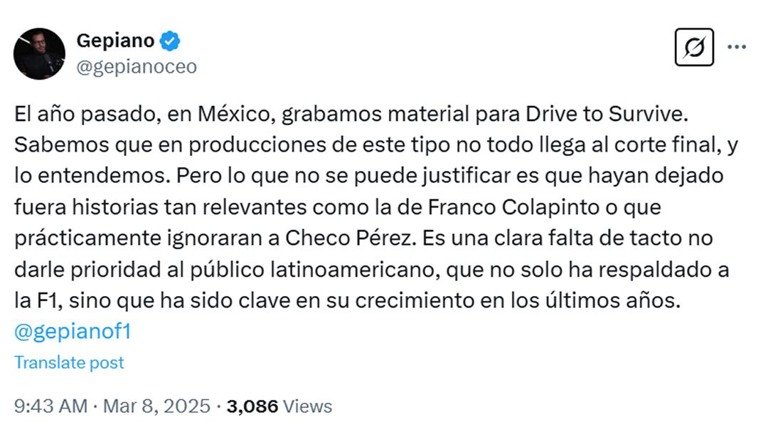 ¿Netflix ocultó a Colapinto en Drive to Survive? La decepción de los argentinos en redes sociales