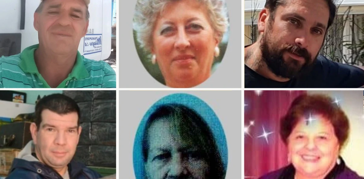 Angel Eduardo Mosman (55), Nélida Elisei (78), Rubén Zalazar (43), Nelson Javier Zinni (48), Perla Maria Re Malena (99) y Micaela Vicenta Hernández (81): son 6 de las 16 víctimas identificadas de la inundación en Bahía Blanca. IMAGEN GENTILEZA DIARIO CLARÍN