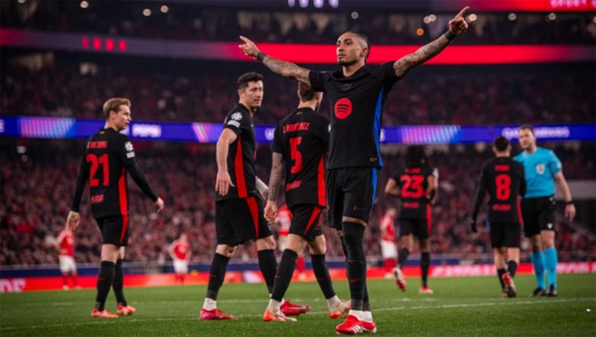 POR EL PASE. Raphinha anotó el gol en Lisboa que le da la ventaja a Barcelona en la llave de octavos de final.