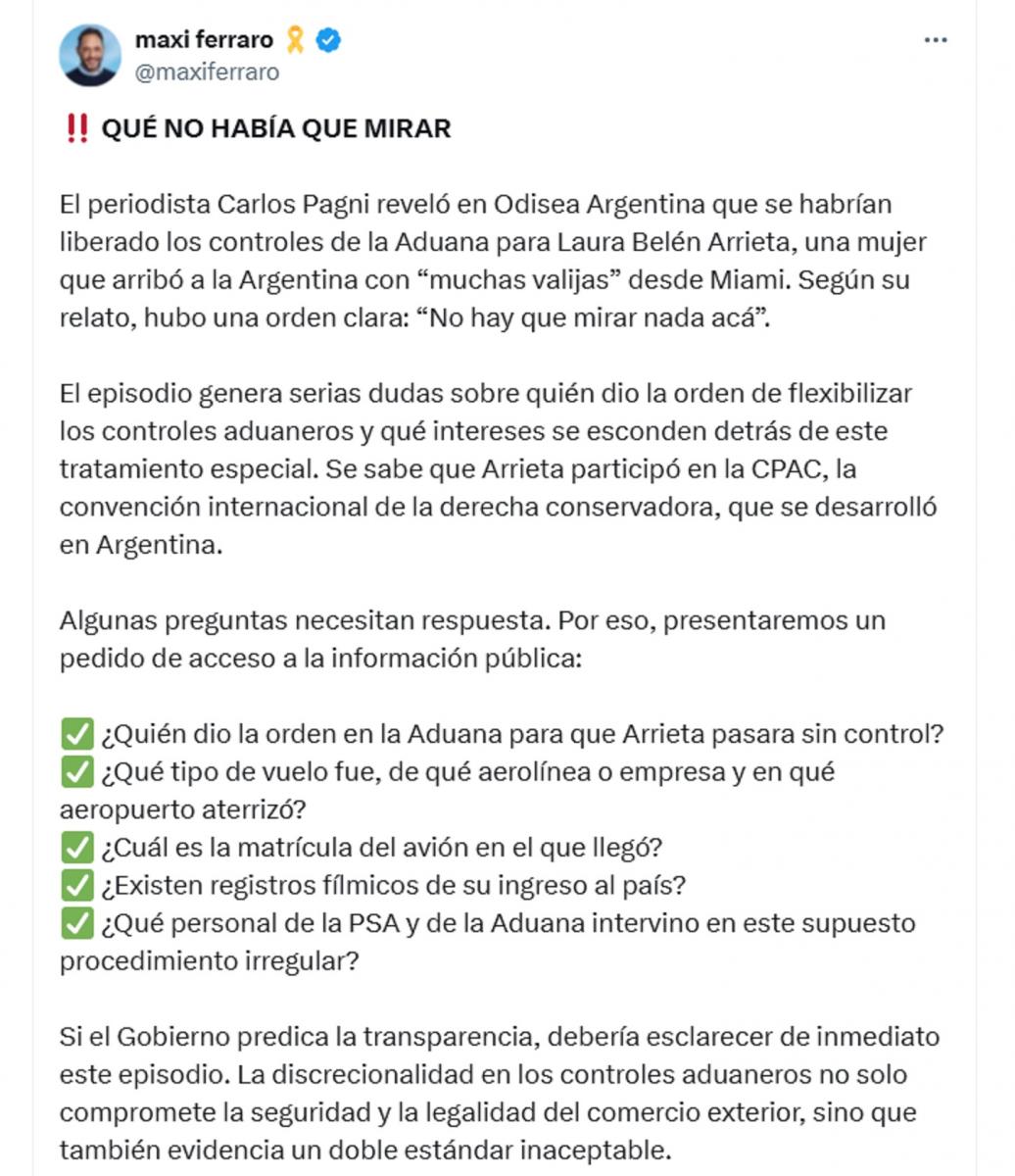 Reclamaron al gobierno de Milei información sobre la mujer que ingresó al país con valijas y evitó la Aduana