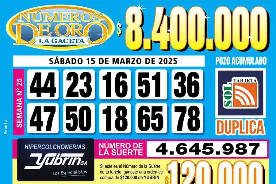 Los Números de Oro de LA GACETA del 15 de marzo de 2025
