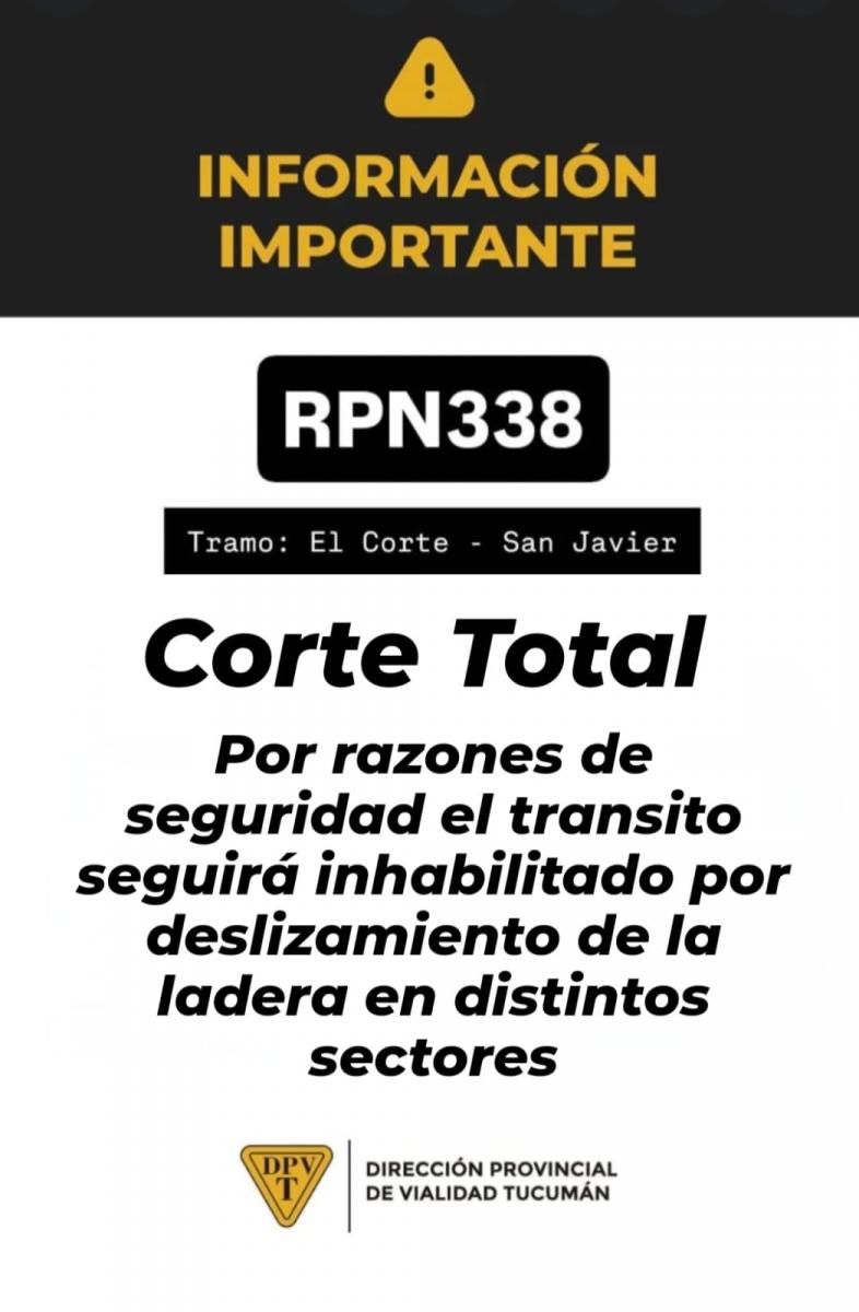 La ruta que conduce a San Javier sigue cortada a causa de un derrumbe