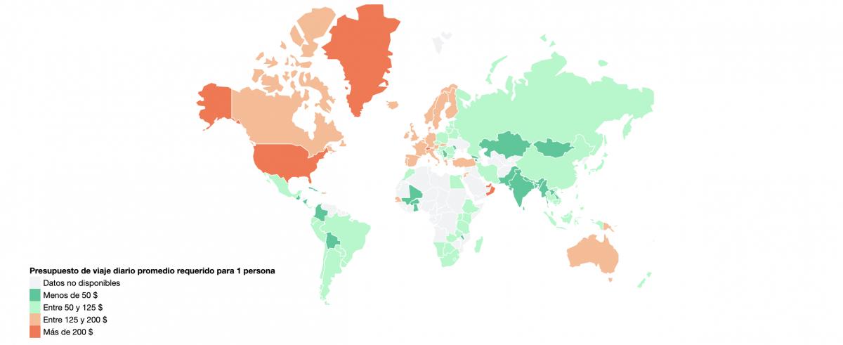 EL MAPA DE CALOR. Los presupuestos diarios que hay que tener en cuenta para viajar por el mundo. / CAPTURA DE PANTALLA