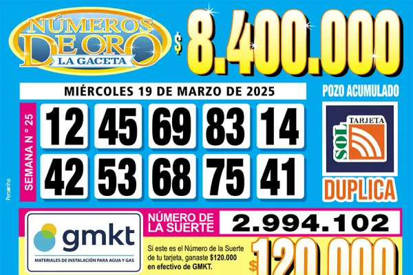 Los Números de Oro de LA GACETA del 19 de marzo de 2025