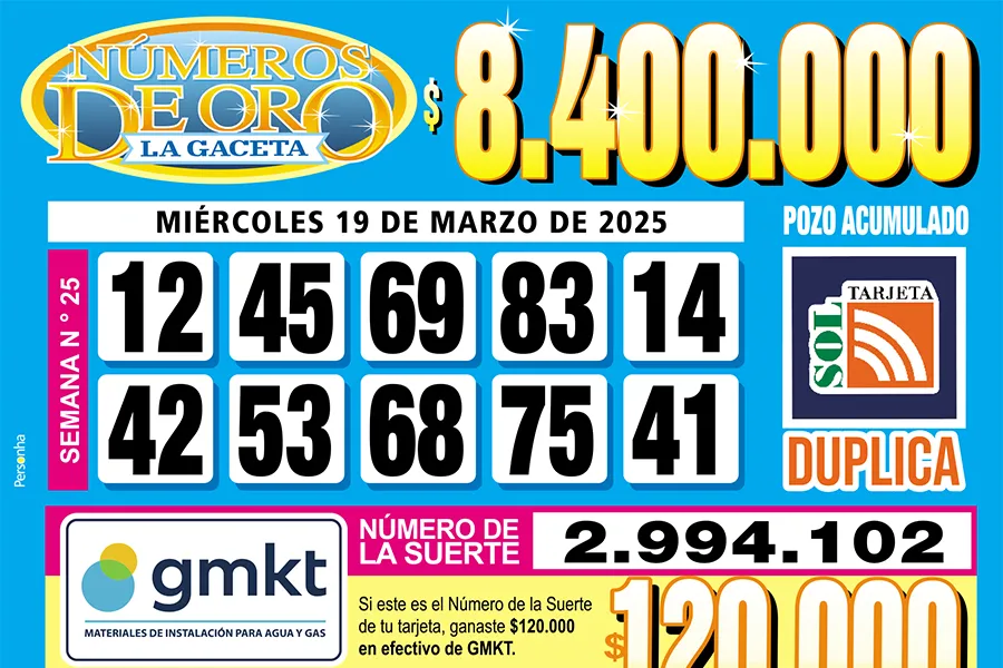 Los Números de Oro de LA GACETA del 19 de marzo de 2025