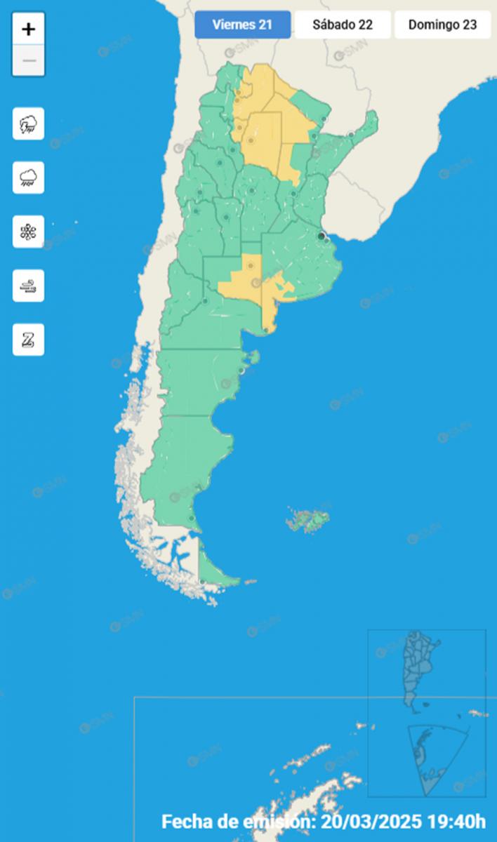 Mapa de alertas del Servicio Meteorológico Nacional