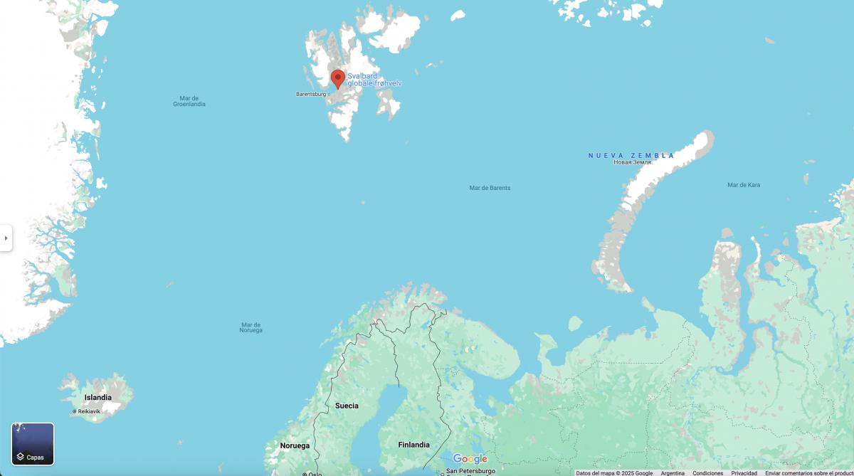 POLO NORTE. El punto rojo señala la ubicación de la Bóveda. / GOOGLE MAPS