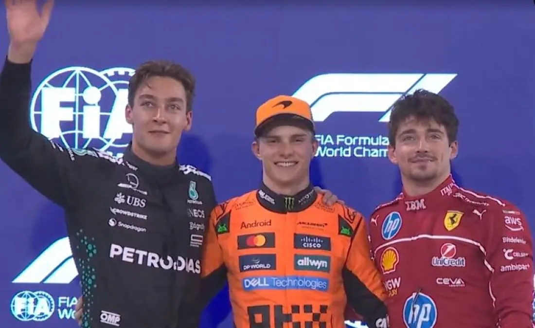 LOS TRES MEJORES. Russell, Piastri y Leclerc; todos de equipos distintos.