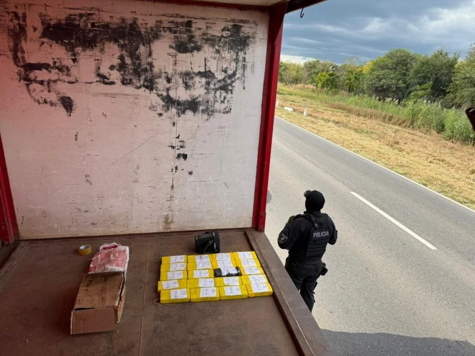 A LA VISTA. La cocaína era trasladada en dos cajas de cartón bajo las tarimas de madera que transportaba el camión.