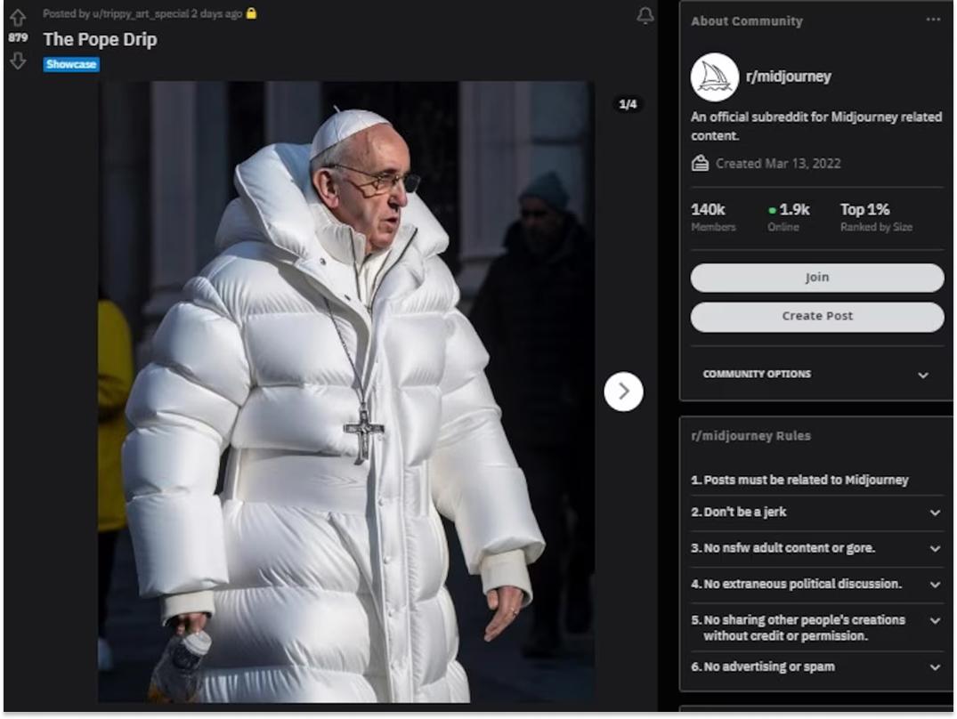 PAPA FRANCISCO. La foto viral fue creada por la inteligencia artificial de Midjourney.